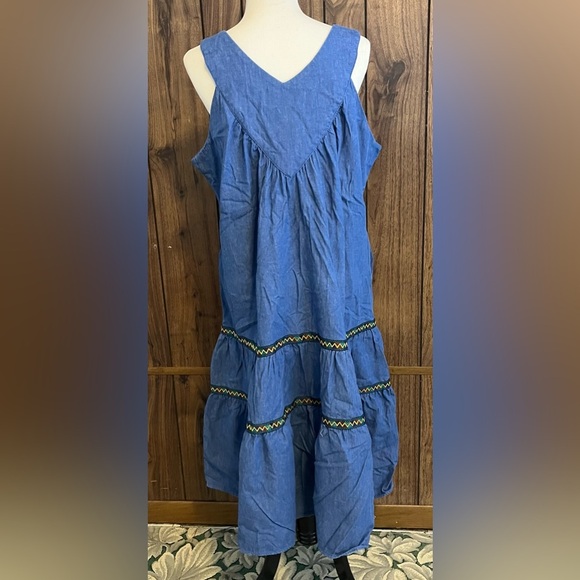 Vintage 90s Spencer Creations Denim Embellished Vneck W/pockets Midi Dress Sz L - Picture 4 of 8